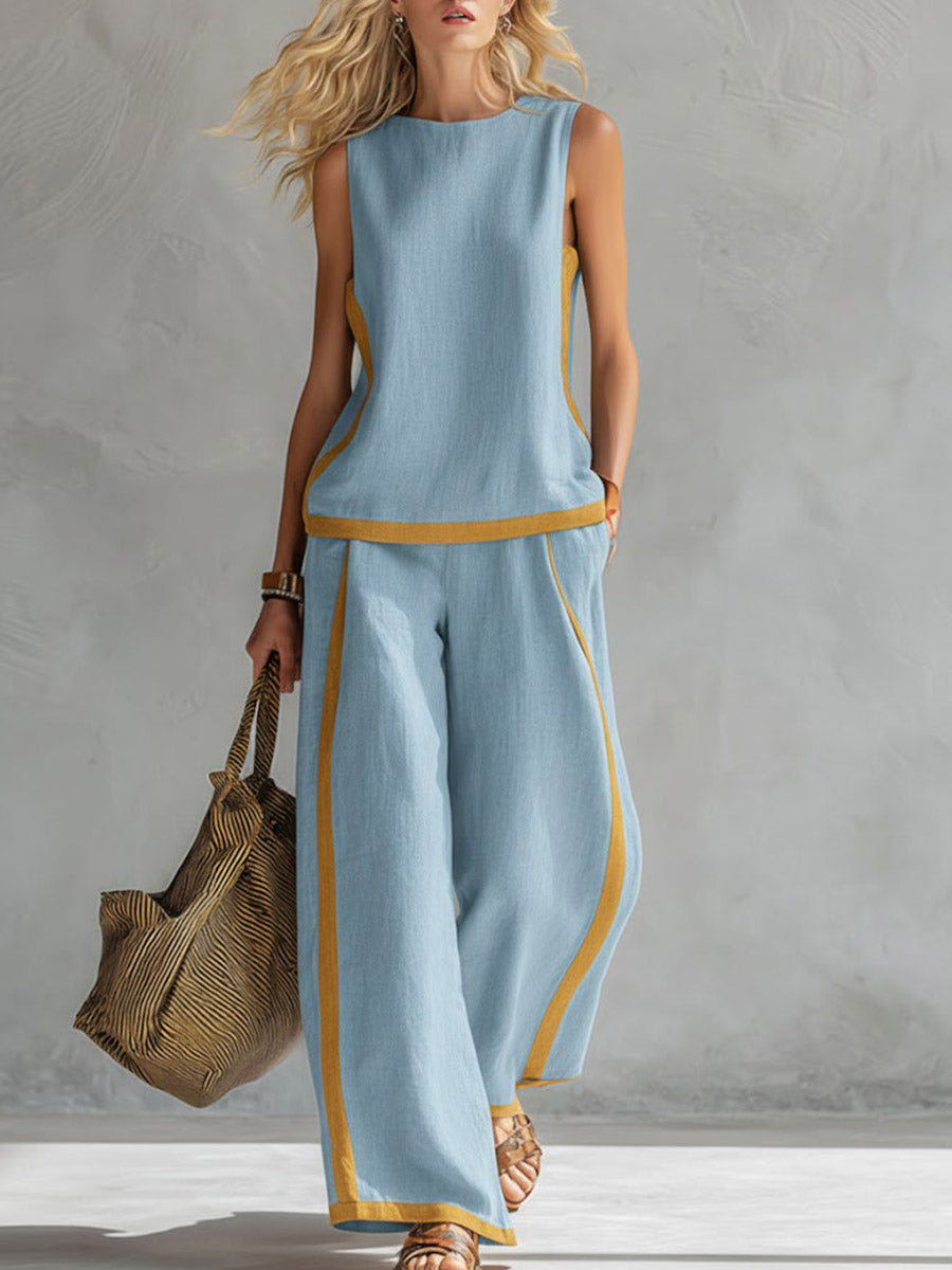 Sleeveless Loose Top And Wide-leg Pants Set