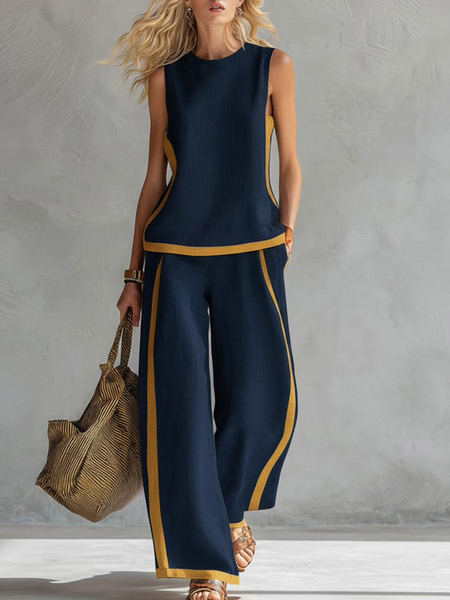 Sleeveless Loose Top And Wide-leg Pants Set
