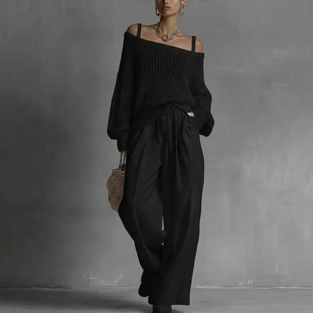Off-shoulder Two Piece Pants Set
