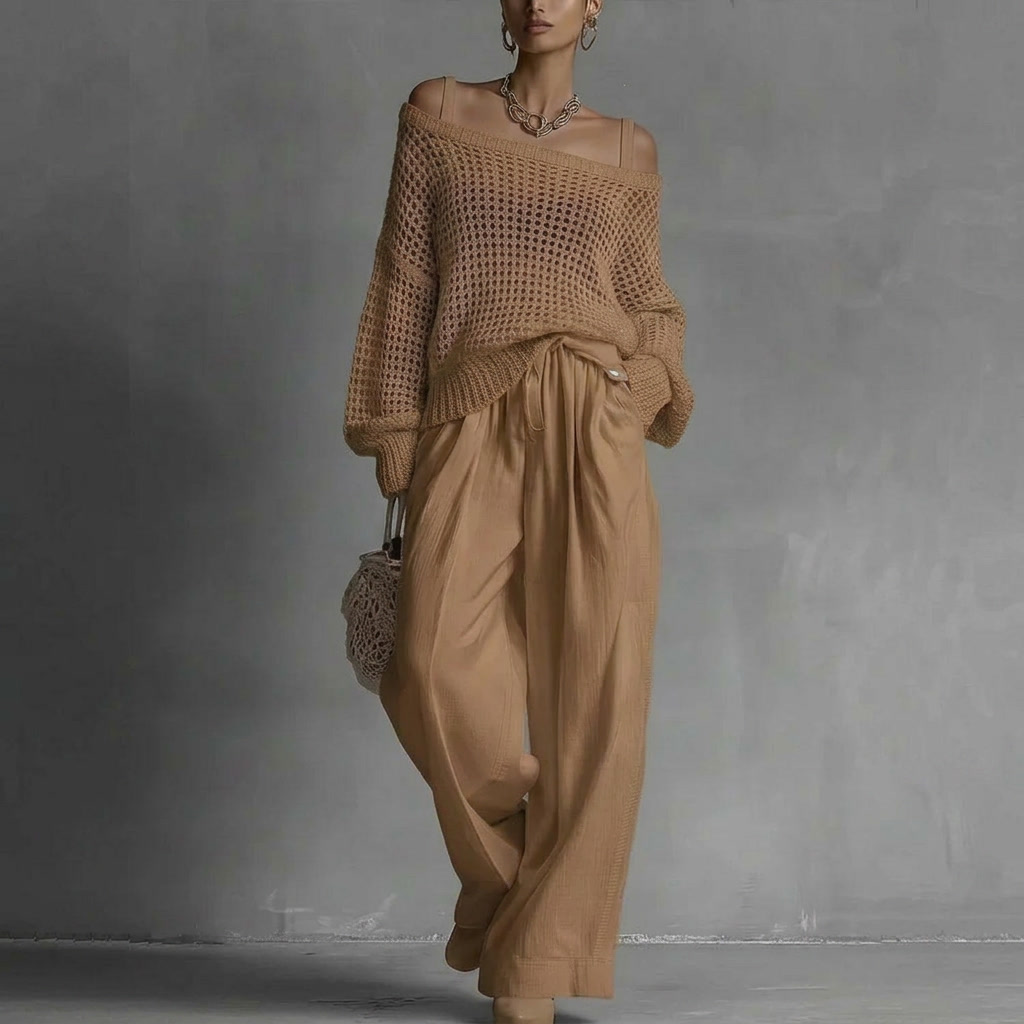 Off-shoulder Two Piece Pants Set