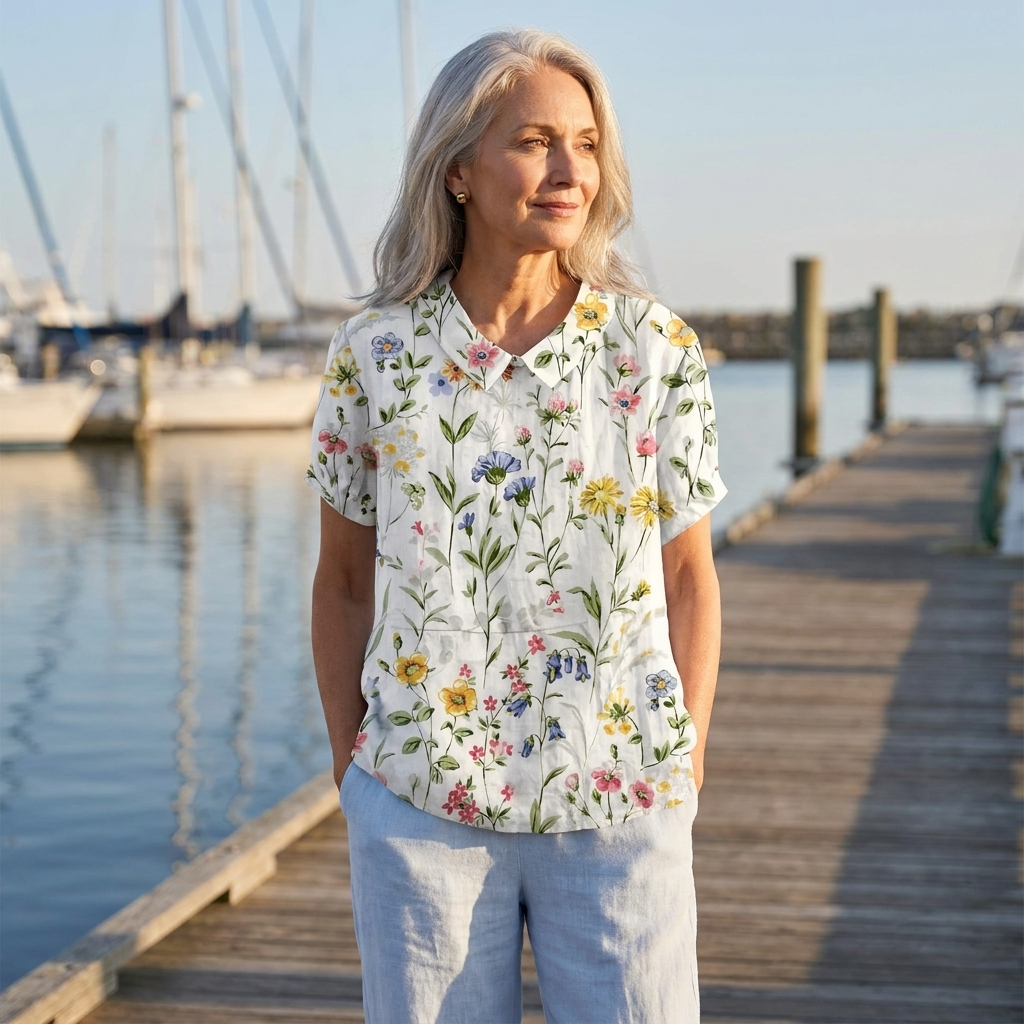 Floral Linen Short Sleeve Women