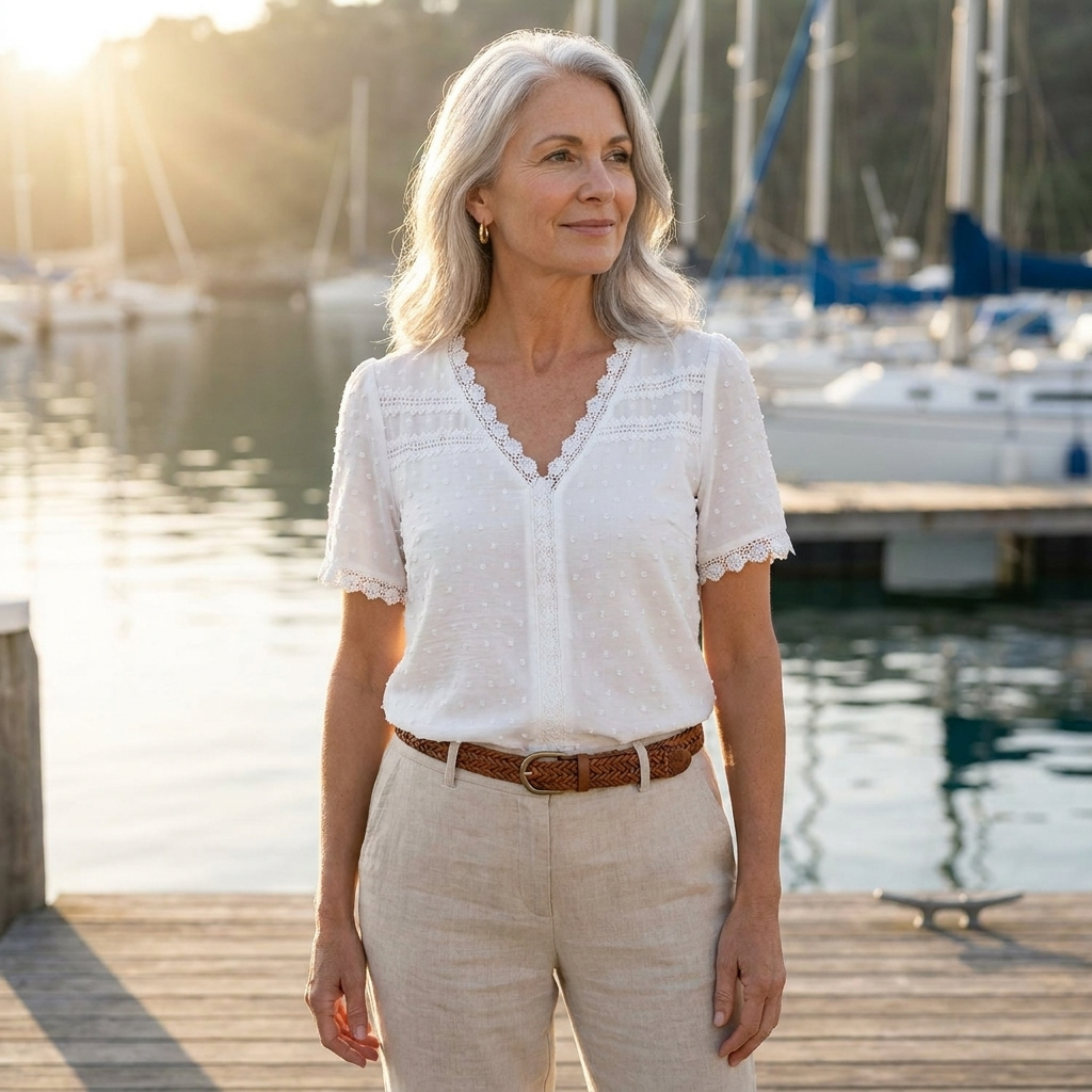 Eloise | White Lace Trim V-Neck Blouse