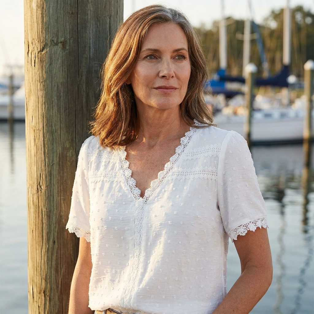 Eloise | White Lace Trim V-Neck Blouse