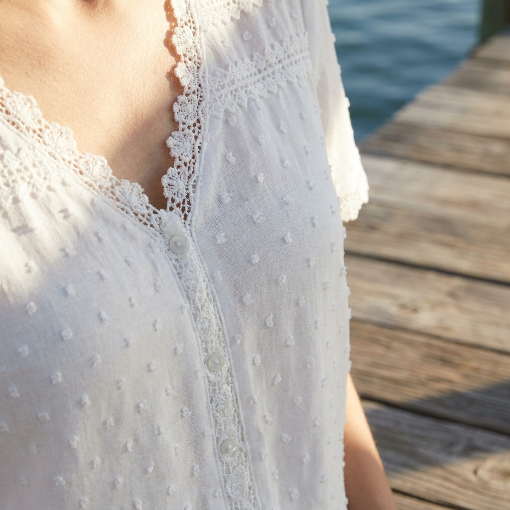 Eloise | White Lace Trim V-Neck Blouse