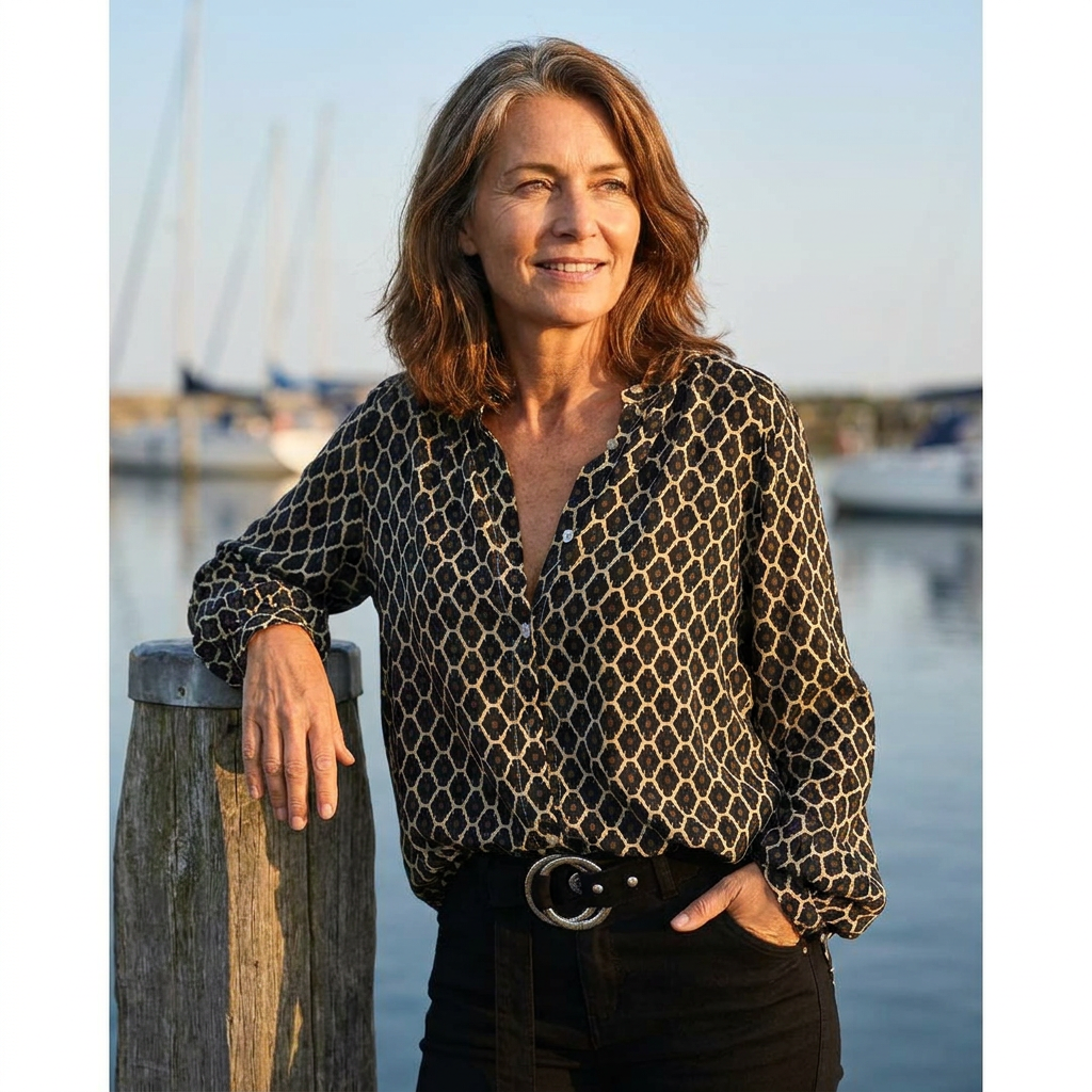 Vivienne | Geometric Print V-Neck Blouse