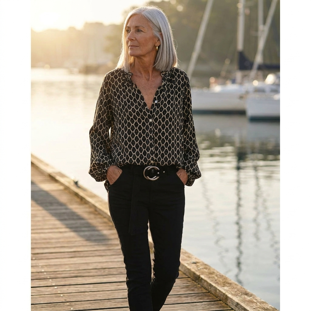 Vivienne | Geometric Print V-Neck Blouse