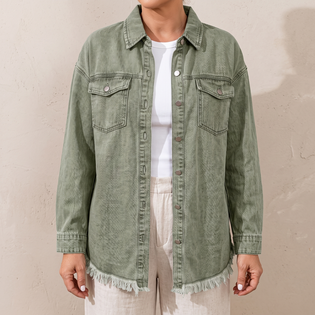 Dottie™ — Raw Hem Denim Jacket