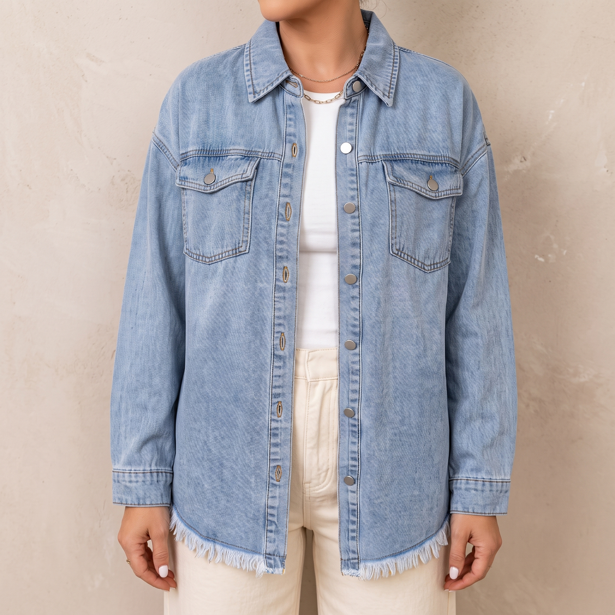 Dottie™ — Raw Hem Denim Jacket