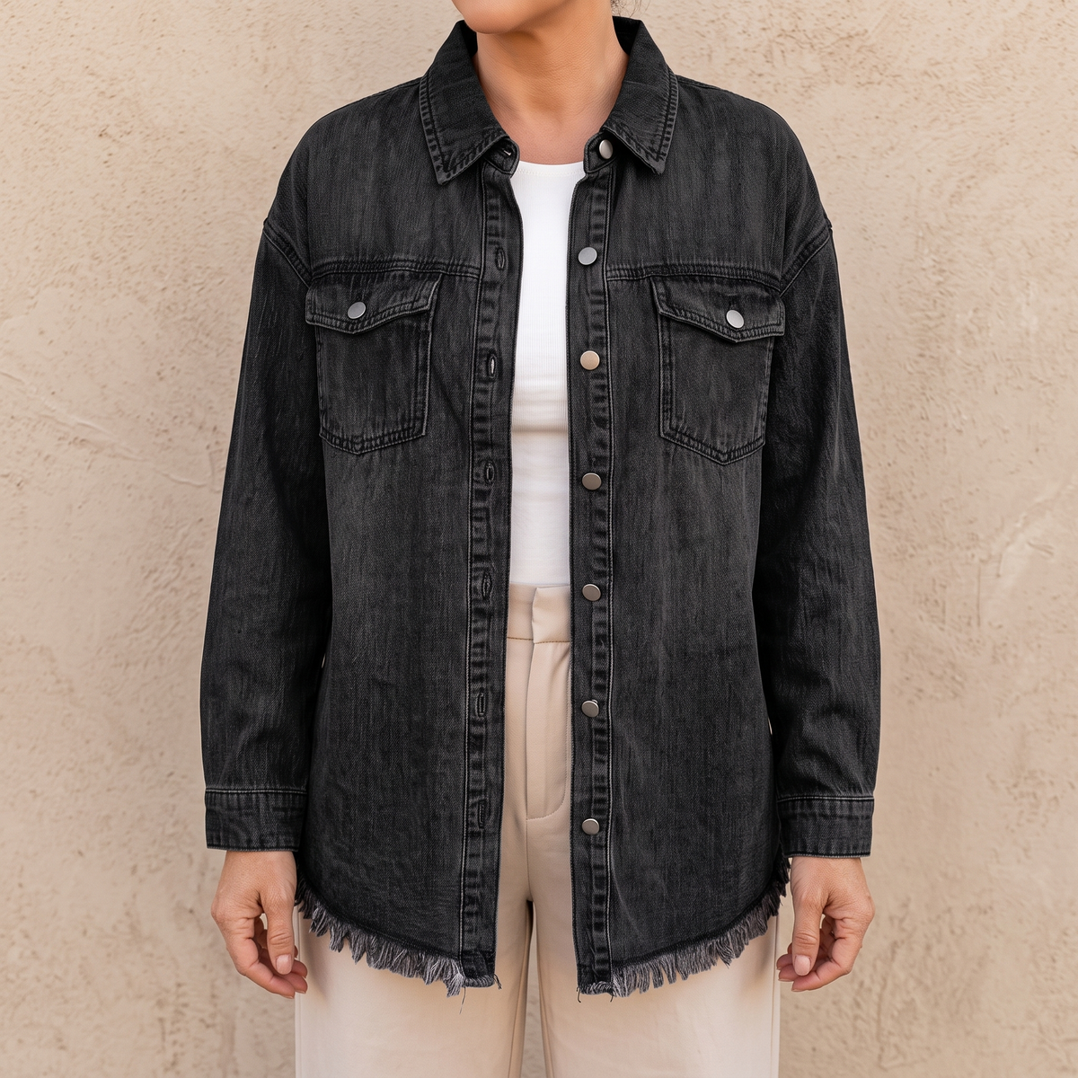 Dottie™ — Raw Hem Denim Jacket
