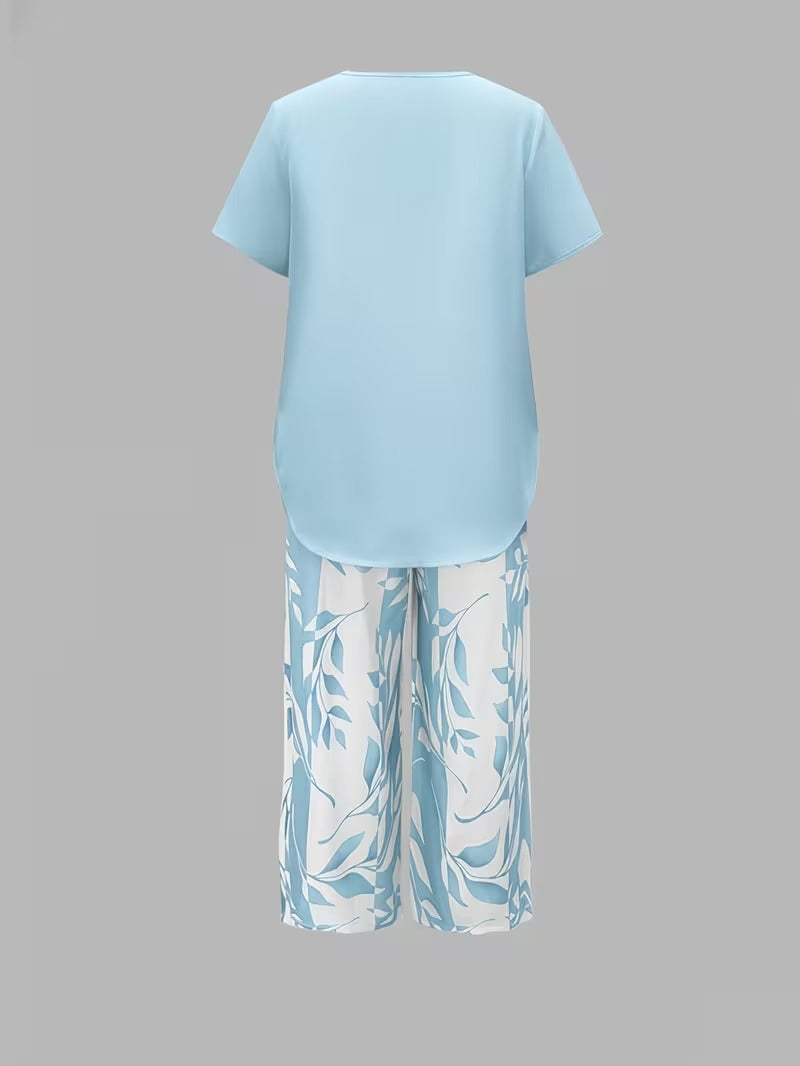 Leaf Print Two-Piece Pants Set