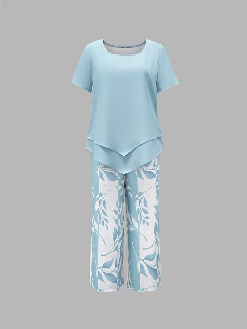Leaf Print Two-Piece Pants Set