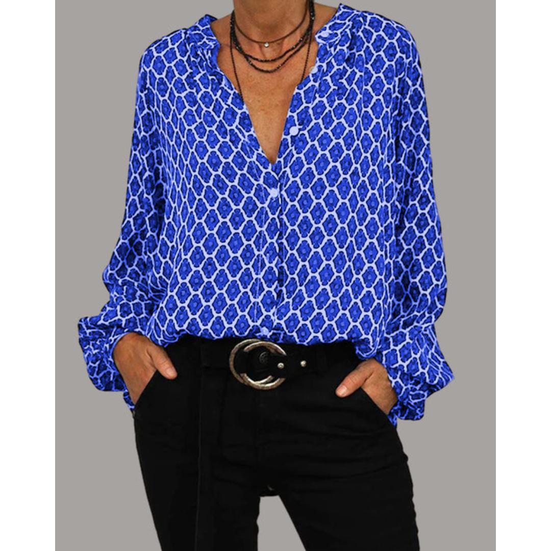Vivienne | Geometric Print V-Neck Blouse