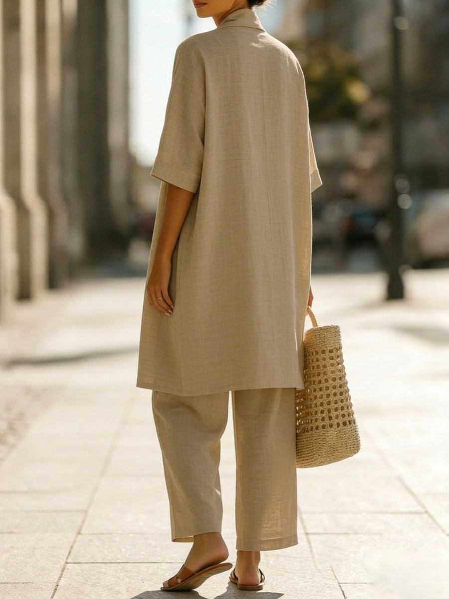 Minimalist Faux Linen Three-piece Pants Set