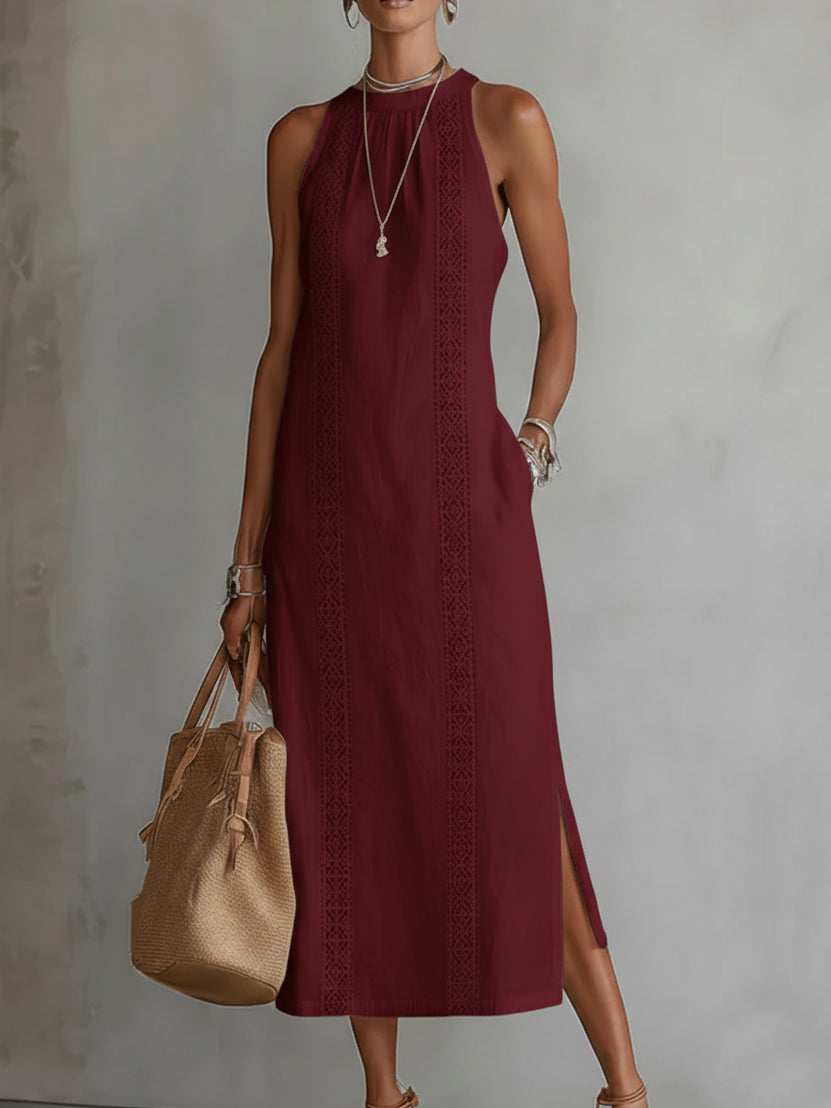Celine | Sleeveless Lace Detail Midi Dress