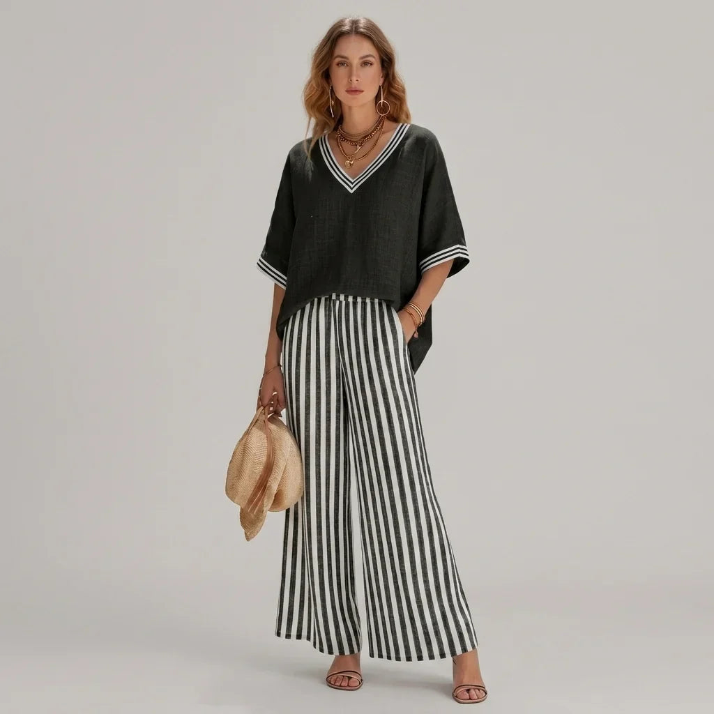 Casual Elegance Striped Pants Set