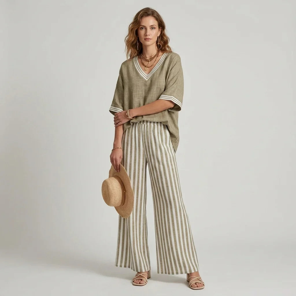 Casual Elegance Striped Pants Set