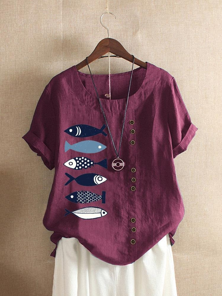 Animal Print O-neck Short Sleeves T-shirt