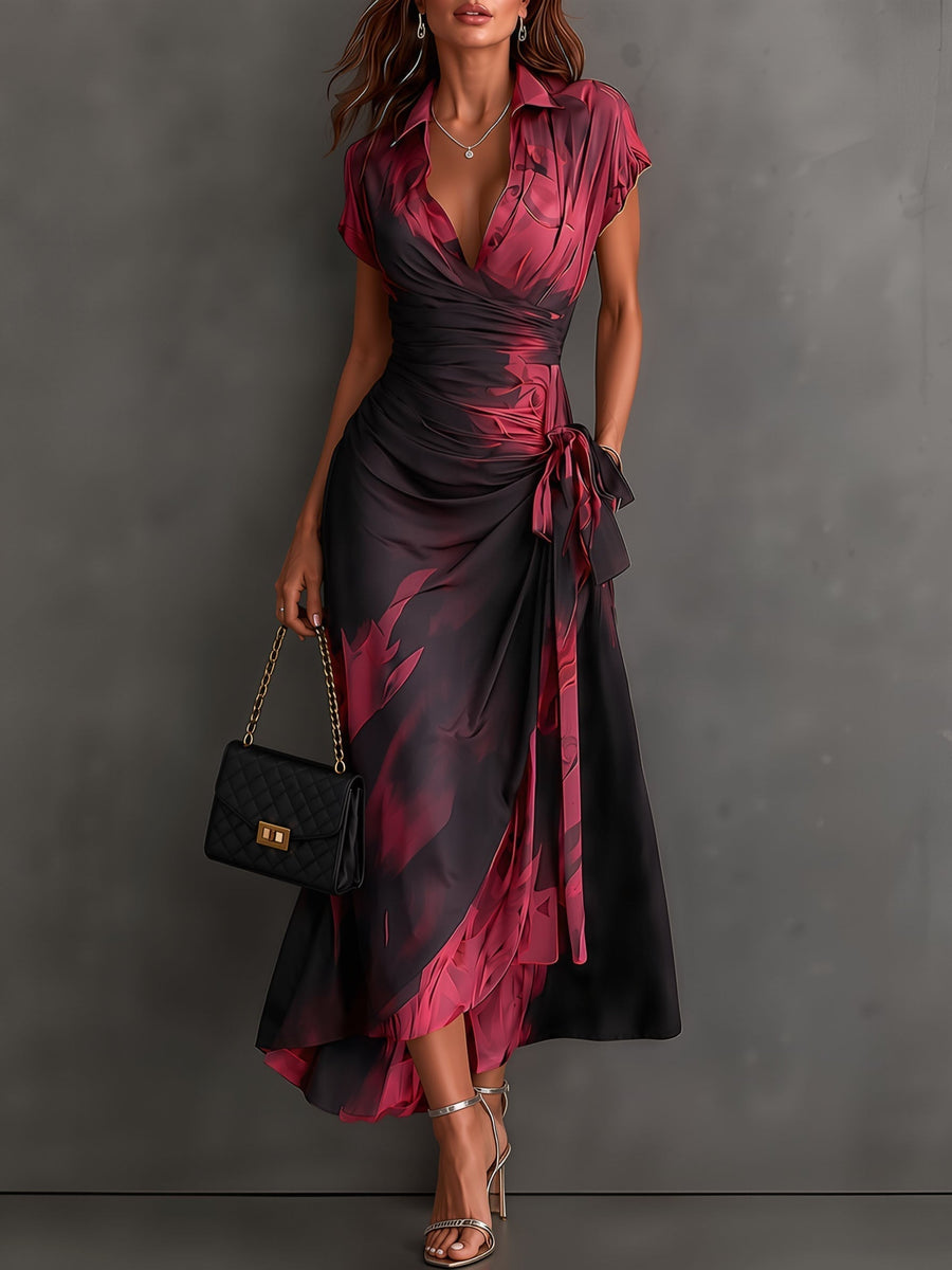 Victorine | Red and Black Printed Wrap Dress
