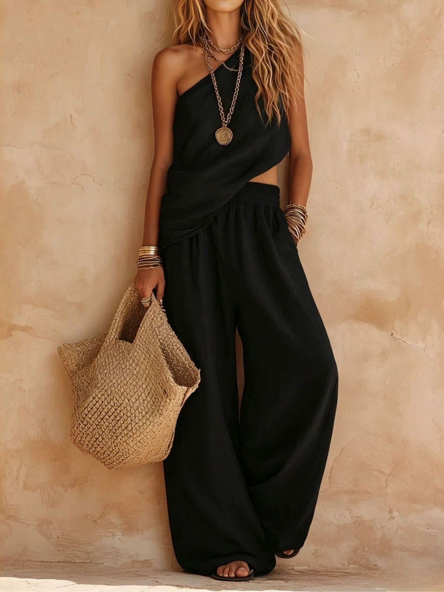 One-shoulder Sleeveless Top And Pants Set